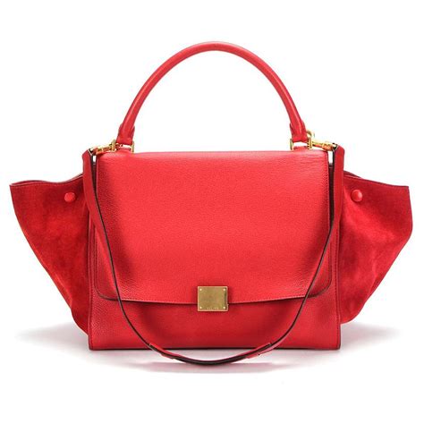 Trapèze leather handbag Celine Red in 